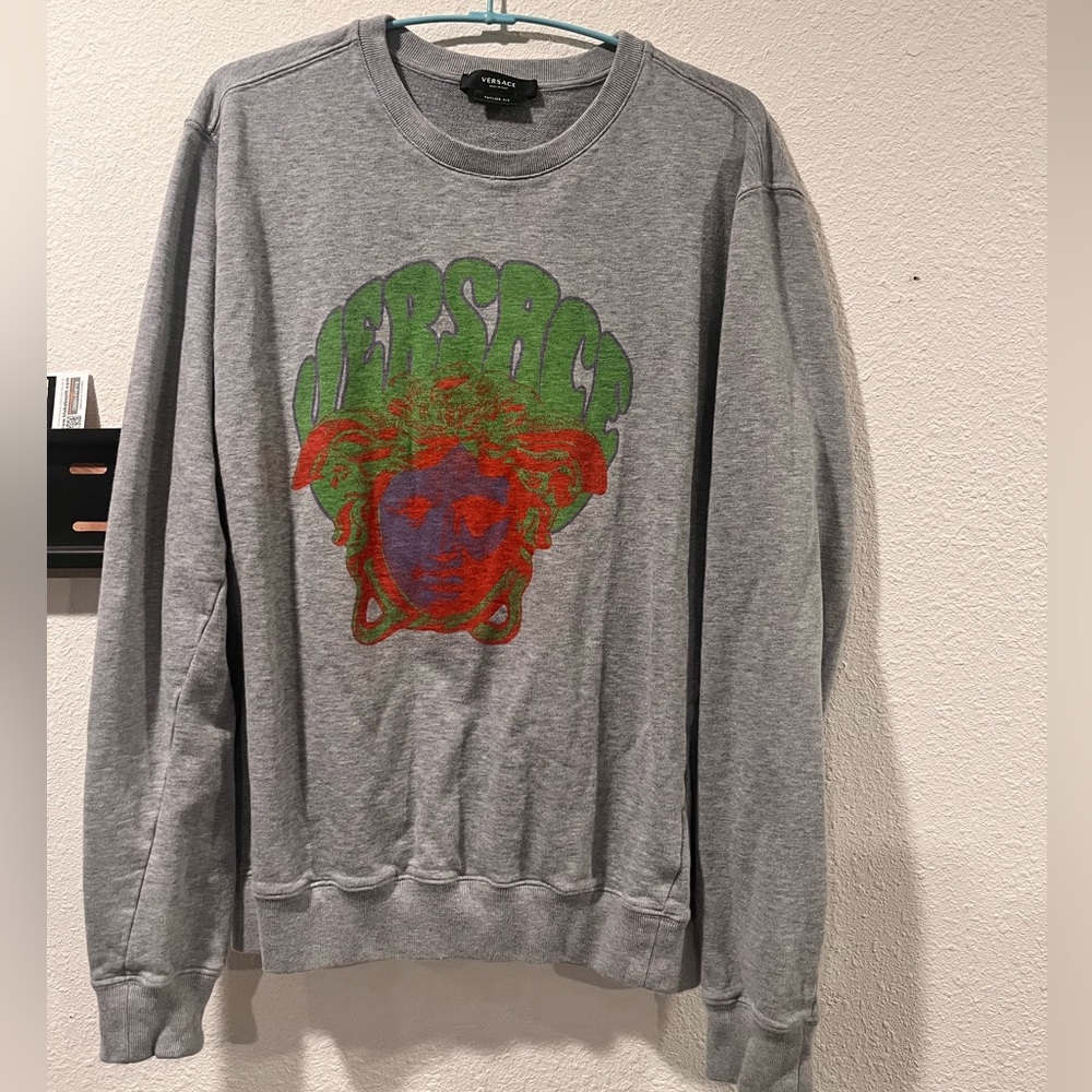 Used Versace Men's Light Grey Medusa Head Cotton Sweatshirt